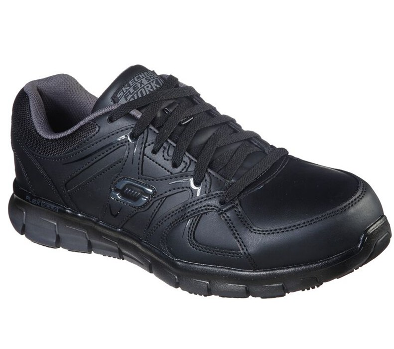 Skechers Herr Svarta/Grå Snörskor - Work Relaxed Fit: Synergy - Ekron Alloy Toe - Sverige (VXGCE-426